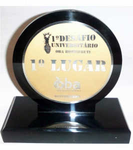 Acrílico - Troféu Acrílico Preto Redondo com Placa Gravada Alto Relevo